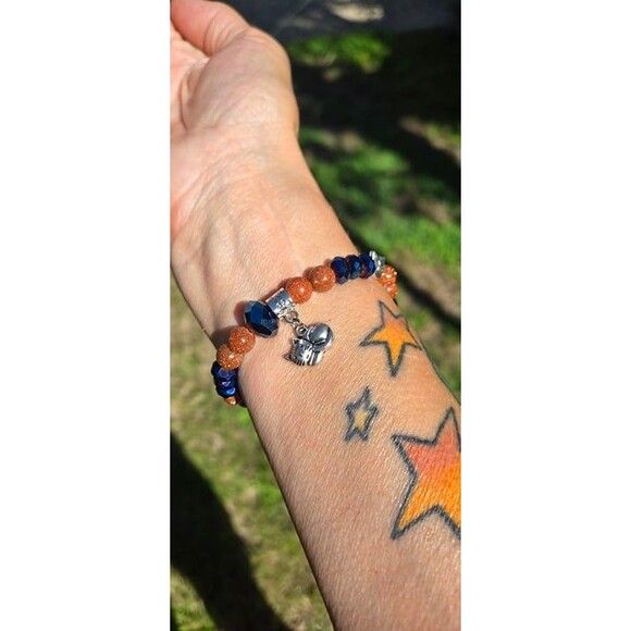 Goldstone Gemstone Beads with Midnight Blue Beads and Cat Charms Bracelet - Picture 5 of 5